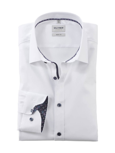 Chemise Olymp LEVEL 5 UNI POPELINE blanc avec col New York Kent en coupe étroite