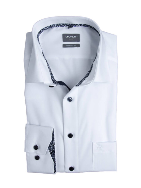 Chemise Olymp LUXOR UNI POPELINE blanc avec col Nouveau Kent en coupe classique