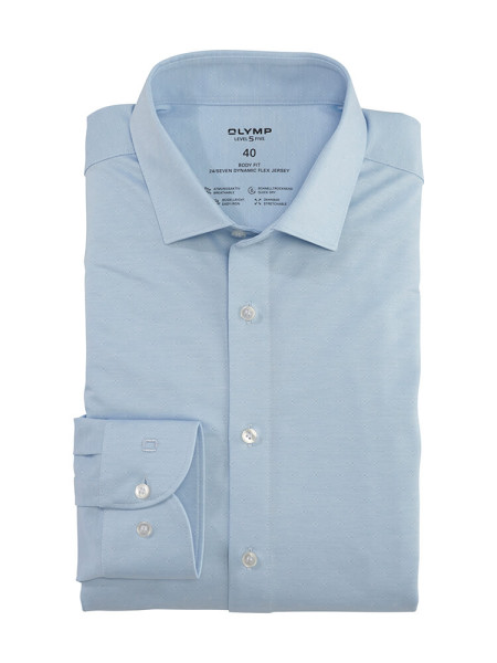 Chemise Olymp LEVEL 5 JERSEY bleu clair avec col Kent moderne en coupe étroite