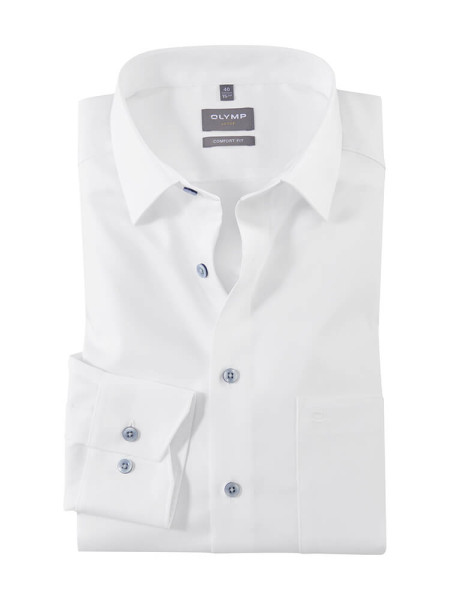 Chemise Olymp LUXOR comfort fit FAUX UNI blanc avec col Nouveau Kent en coupe classique