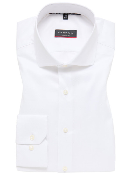 Chemise Eterna MODERN FIT UNI STRETCH blanc avec col Italien en coupe moderne