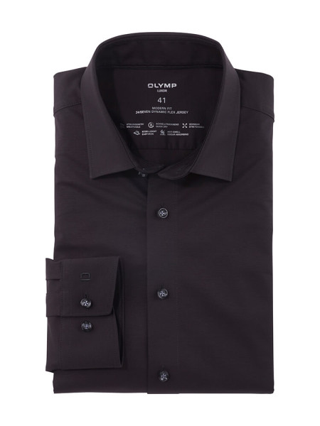 Chemise Olymp LUXOR modern fit JERSEY noir avec col Nouveau Kent en coupe moderne