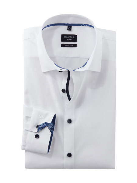 Chemise Olymp NO. SIX FAUX UNI blanc avec col New York Kent en coupe super étroite