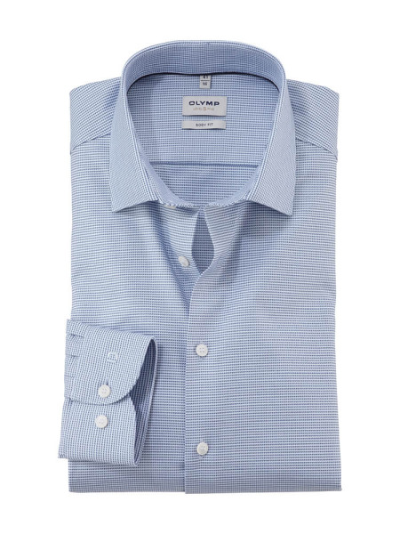 Chemise Olymp LEVEL 5 FAUX UNI bleu moyen avec col New York Kent en coupe étroite