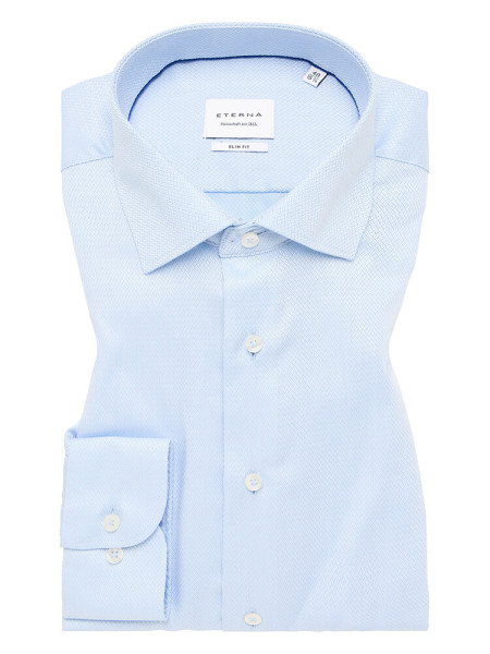 Chemise Eterna SLIM FIT STRUCTURE bleu clair avec col Kent en coupe étroite