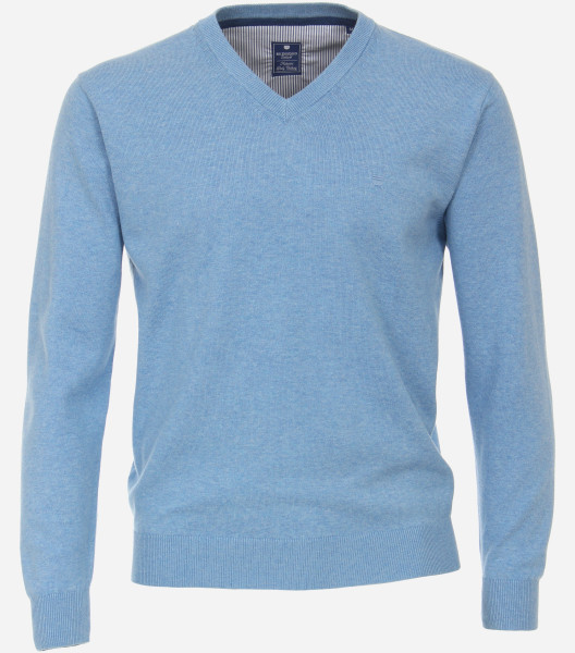 Pull Redmond REGULAR FIT TRICOTÉ bleu clair avec col Encolure en V en coupe classique