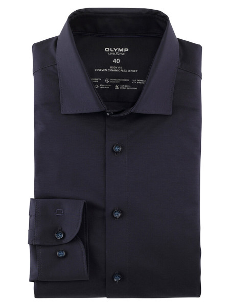 Chemise Olymp LEVEL 5 JERSEY bleu foncé avec col New York Kent en coupe étroite