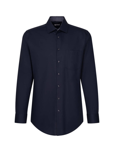 Chemise Seidensticker MODERN TWILL bleu foncé avec col Business Kent en coupe moderne