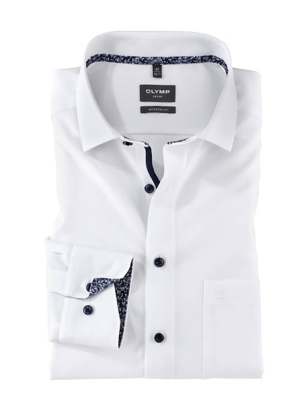 Chemise Olymp LUXOR UNI POPELINE blanc avec col Global Kent en coupe moderne