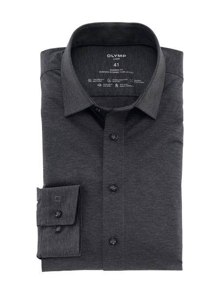 Chemise Olymp LUXOR modern fit JERSEY anthracite avec col Nouveau Kent en coupe moderne