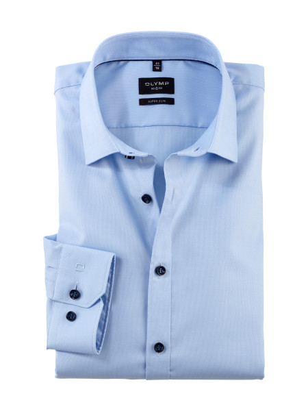 Chemise Olymp NO. SIX NATTÉ bleu clair avec col New York Kent en coupe super étroite