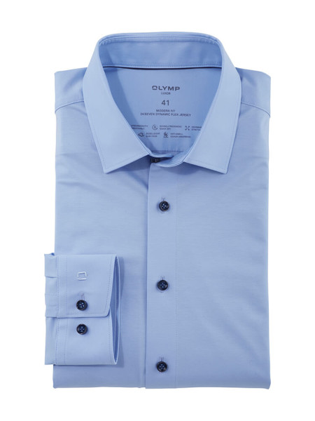 Chemise Olymp LUXOR modern fit JERSEY bleu clair avec col Nouveau Kent en coupe moderne