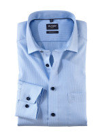 Chemise Olymp LUXOR PEPITA bleu clair avec col Global Kent en coupe moderne