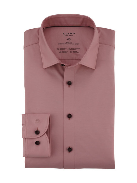 Chemise Olymp LEVEL 5 JERSEY rose avec col New York Kent en coupe étroite