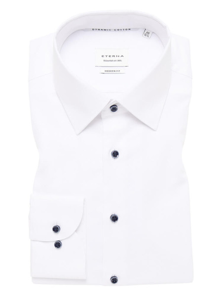 Chemise Eterna MODERN FIT UNI STRETCH blanc avec col Kent en coupe moderne