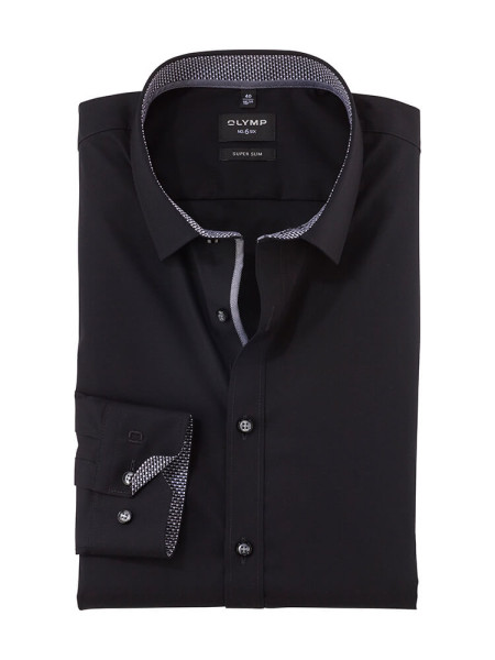 Chemise Olymp NO. SIX UNI POPELINE noir avec col Urban Kent en coupe super étroite